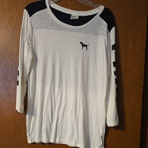 White and Black Victoria Secret Pink Three Quarter Sleeve Shirt